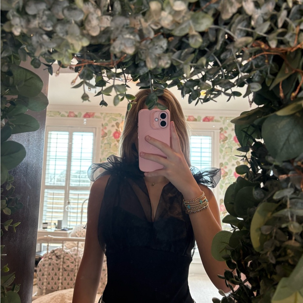 Blue Blush Black Sheer bodysuit top